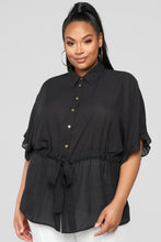 Load image into Gallery viewer, Ruffle Talk Button Down Shirt - Black