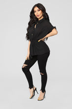 Load image into Gallery viewer, Ruffle Talk Button Down Shirt - Black