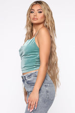 Load image into Gallery viewer, Cowl Play Velvet Crop Top - Aqua