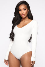 Load image into Gallery viewer, Sariah Double V Neck Ribbed Bodysuit - White
