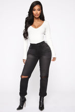 Load image into Gallery viewer, Sariah Double V Neck Ribbed Bodysuit - White
