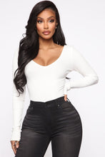 Load image into Gallery viewer, Sariah Double V Neck Ribbed Bodysuit - White
