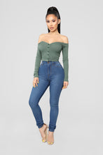Load image into Gallery viewer, Talk That Talk Off Shoulder Top - Olive
