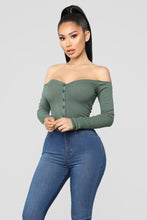 Load image into Gallery viewer, Talk That Talk Off Shoulder Top - Olive
