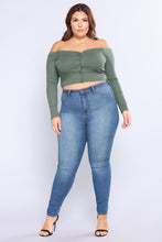 Load image into Gallery viewer, Talk That Talk Off Shoulder Top - Olive
