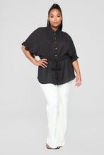 Load image into Gallery viewer, Ruffle Talk Button Down Shirt - Black
