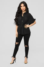 Load image into Gallery viewer, Ruffle Talk Button Down Shirt - Black
