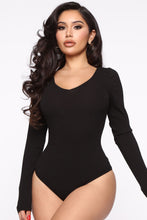 Load image into Gallery viewer, Sariah Double V Neck Ribbed Bodysuit - Black
