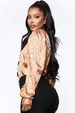 Load image into Gallery viewer, Fierce Vibes Leopard Satin Top - Cognac
