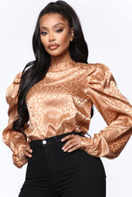 Load image into Gallery viewer, Fierce Vibes Leopard Satin Top - Cognac
