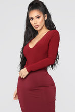 Load image into Gallery viewer, Louise V Neck Bodysuit - Burgundy
