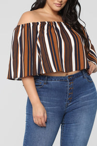 Alisha Off Shoulder Top - Black/Brown