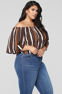Alisha Off Shoulder Top - Black/Brown