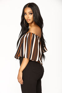 Alisha Off Shoulder Top - Black/Brown
