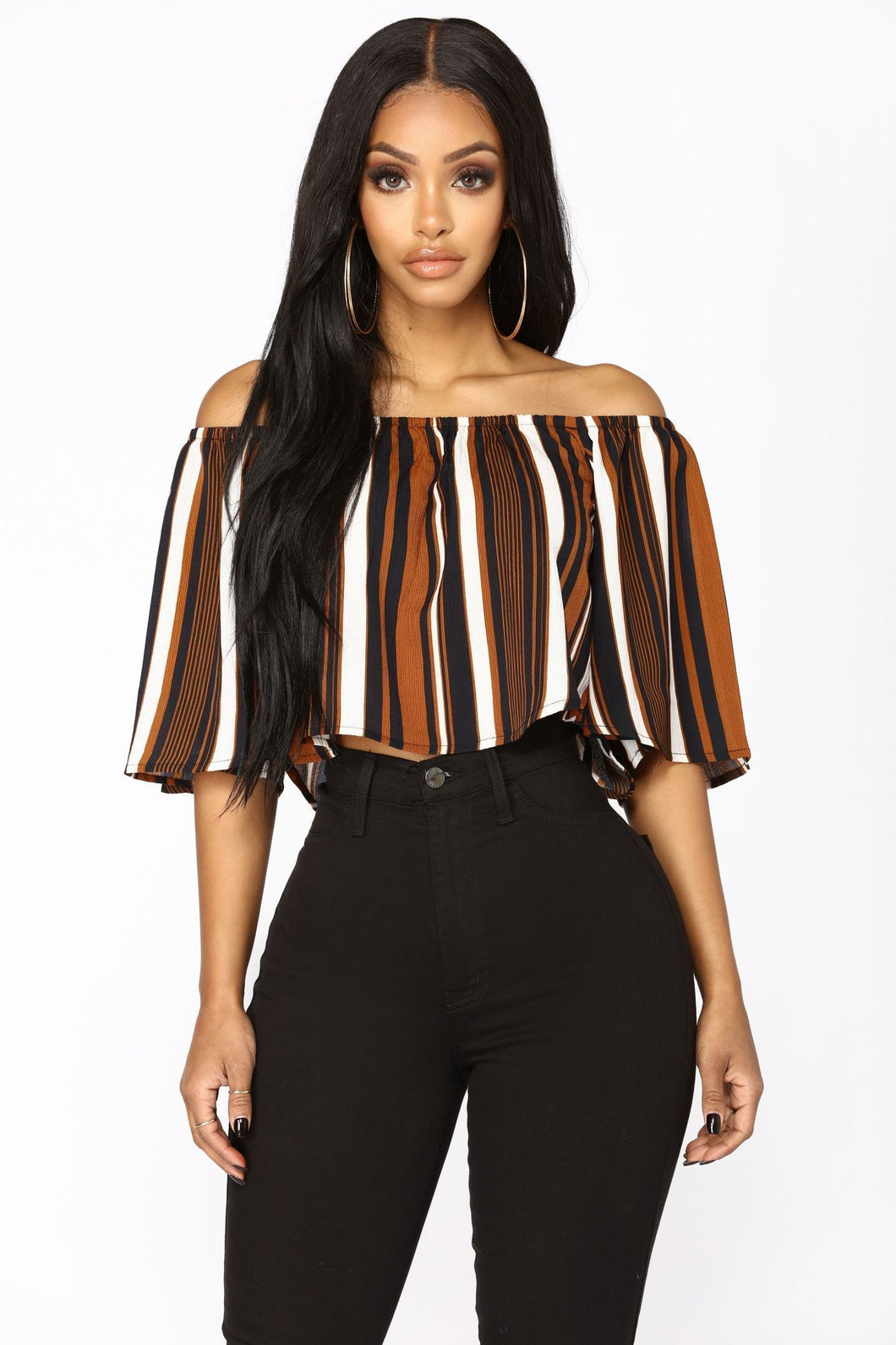 Alisha Off Shoulder Top - Black/Brown