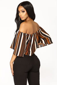 Alisha Off Shoulder Top - Black/Brown