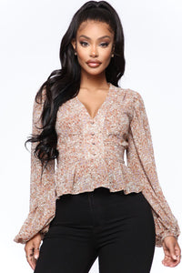 Always There Floral Blouse - Mocha/combo