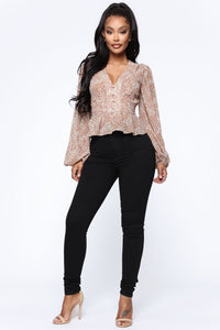 Always There Floral Blouse - Mocha/combo