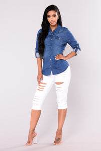 At Last Button Up Top - Medium Wash