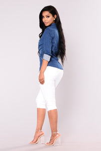 At Last Button Up Top - Medium Wash
