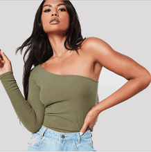 Load image into Gallery viewer, Jules Ribbed One Shoulder Top - Burgundy
