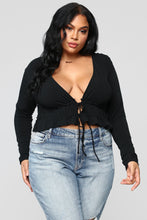 Load image into Gallery viewer, Poker Face Long Sleeve Front Tie Top - Black
