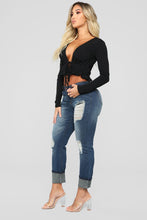 Load image into Gallery viewer, Poker Face Long Sleeve Front Tie Top - Black
