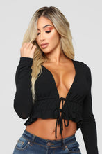 Load image into Gallery viewer, Poker Face Long Sleeve Front Tie Top - Black
