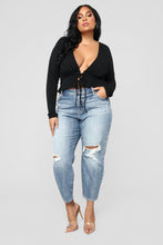 Load image into Gallery viewer, Poker Face Long Sleeve Front Tie Top - Black
