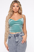 Load image into Gallery viewer, Cowl Play Velvet Crop Top - Aqua
