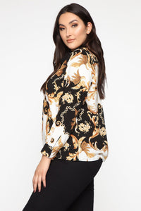 At The Top Of Your Game Blouse - Black/combo